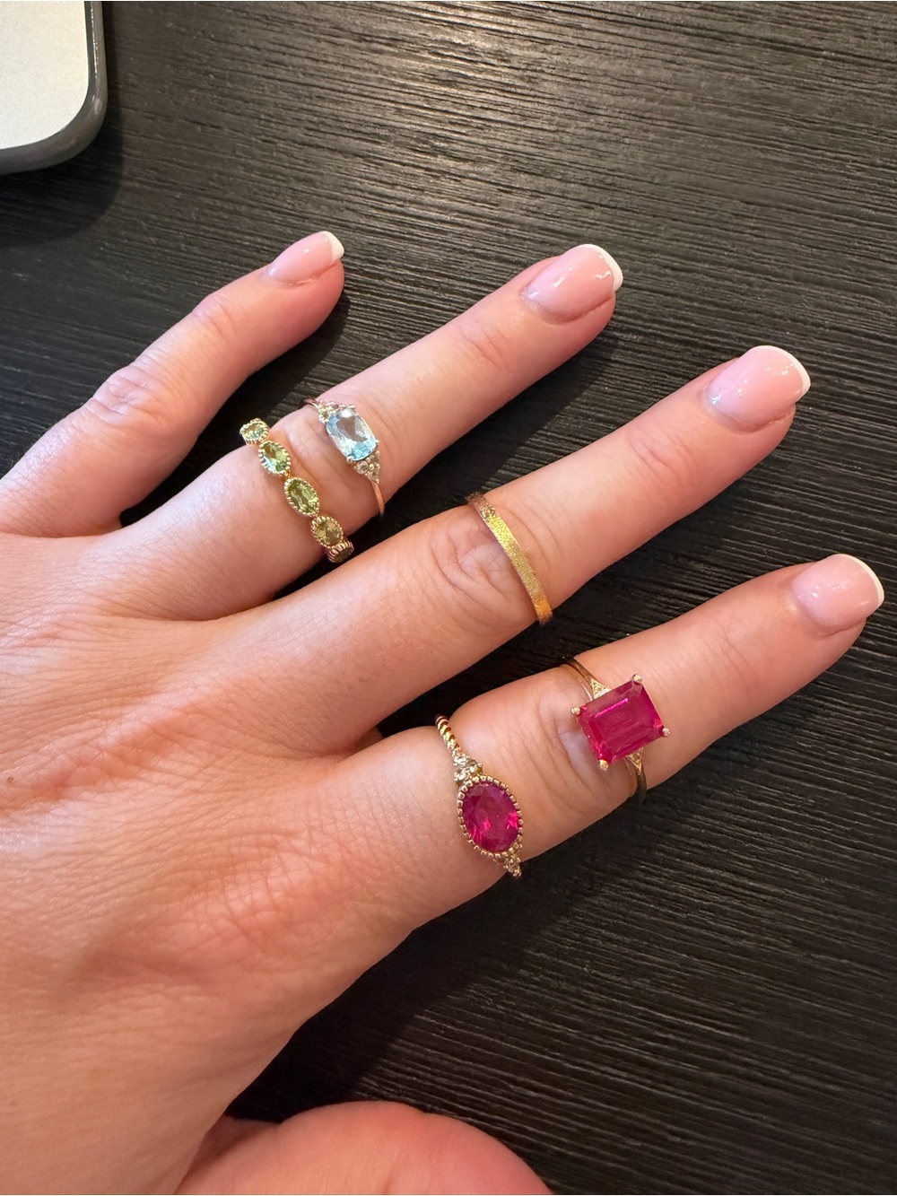 Bundle of 5! Gold Plated Silver Rings, one pair of earrings & Lab Gemstones